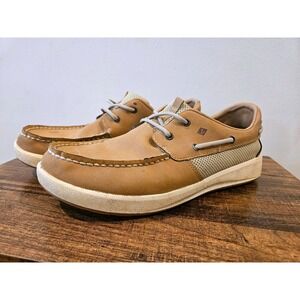 Sperry Mens Boat Shoes Tan Mesh Halyard 2-Eye Coastal Preppy Size 7M